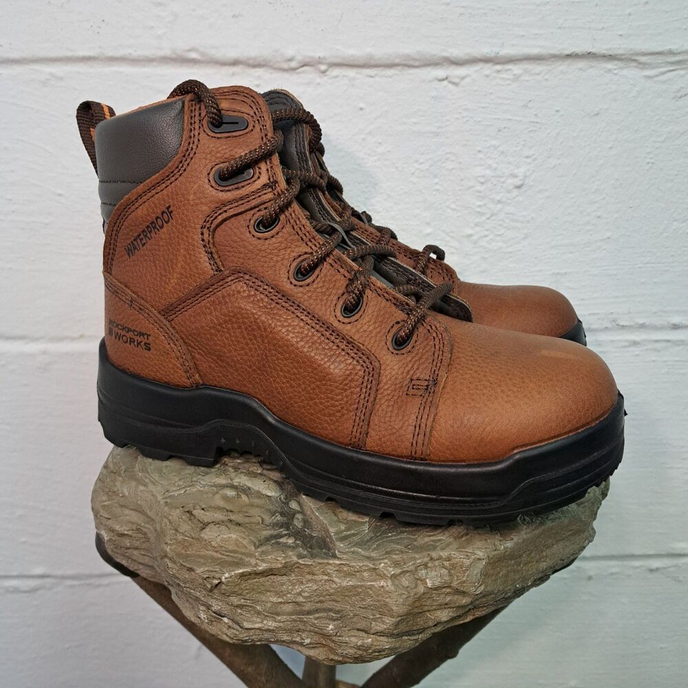 Rockport Work Men's RK6640 Work Boot Brown Composite Toe Waterproof Size 6.5 W